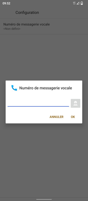 Saisissez le Numéro de messagerie vocale et sélectionnez OK