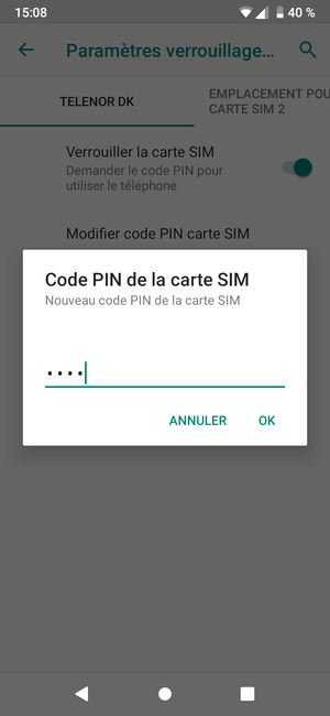 Saisissez Nouveau code PIN de la carte SIM et sélectionnez OK