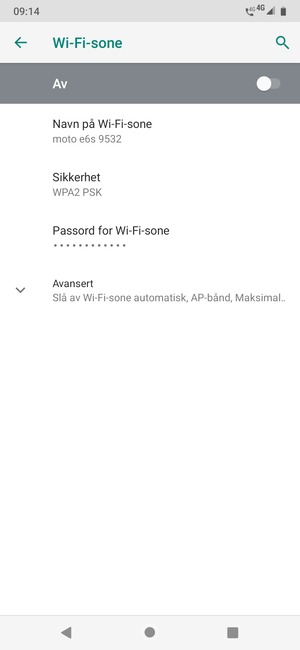 Velg Passord for Wi-Fi-sone