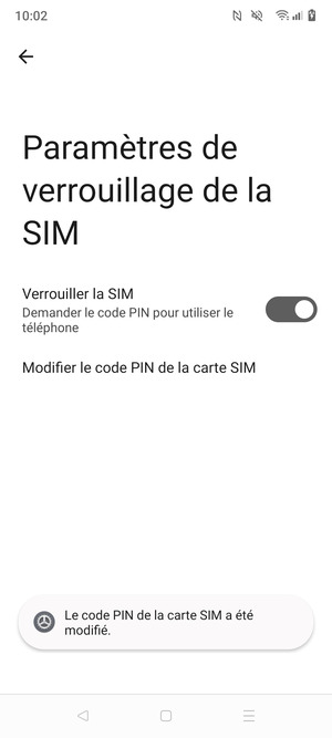 Votre Code PIN de la carte SIM a été modifié