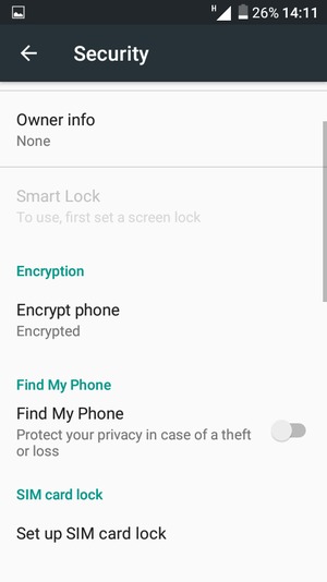 Scroll to and select Set up SIM card lock