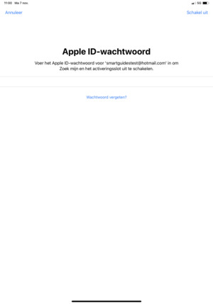 Voer Apple ID-wachtwoord in en selecteer Schakel uit