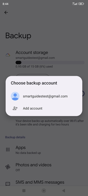 Select your backup account