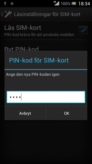 Bekräfta din nya PIN-kod för SIM-kort och välj OK