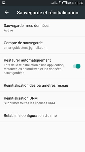 Retournez au menu Sauvegarder et réinitialisation et sélectionnez Compte de sauvegarde