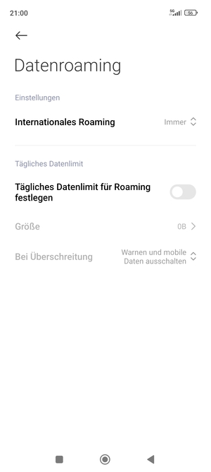 Wählen Sie Internationales Roaming