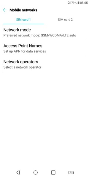 Select SIM card 1 or SIM card 2 and select Network operators