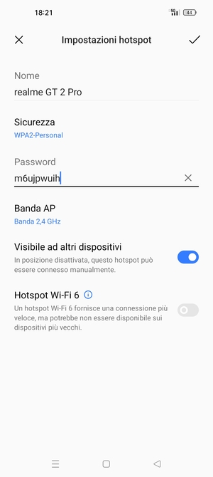 Inserisci una password dell'hotspot Wi-Fi di almeno 8 caratteri e seleziona OK