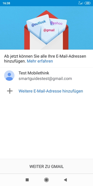 Wählen Sie WEITER ZU GMAIL