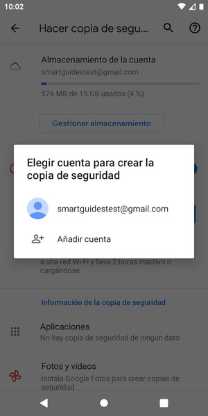 Seleccione su cuenta de copia de seguridad