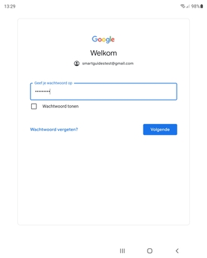 Voer uw Gmail wachtwoord in en selecteer Volgende