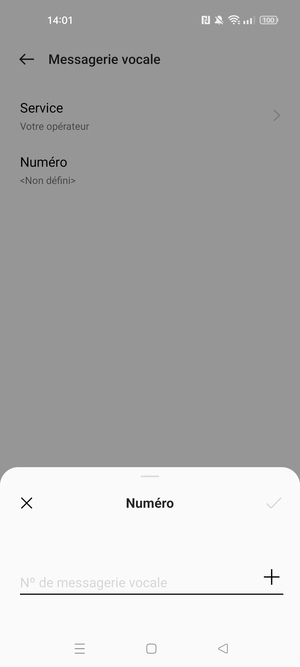 Saisissez le Número messagerie vocale et sélectionnez Enregistrer