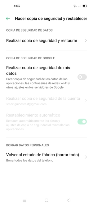 Active Realizar copia de seguridad de mis datos