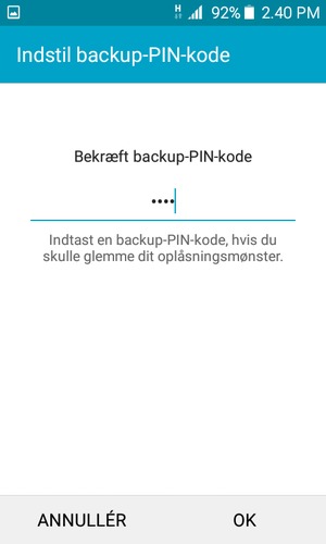 Bekræft din backup-PIN-kode og vælg OK