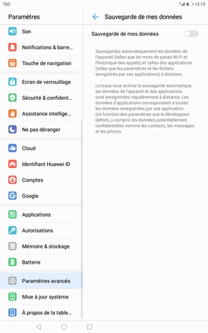 Activer le Sauvegarde de mes données