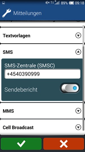 Geben Sie die SMS-Zentrale (SMSC) Nummer ein und wählen Sie OK