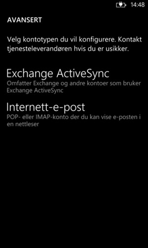 Velg Exchange ActiveSync