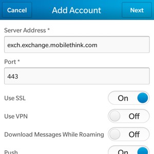 Scroll down and enter Exchange Server Address and select Next