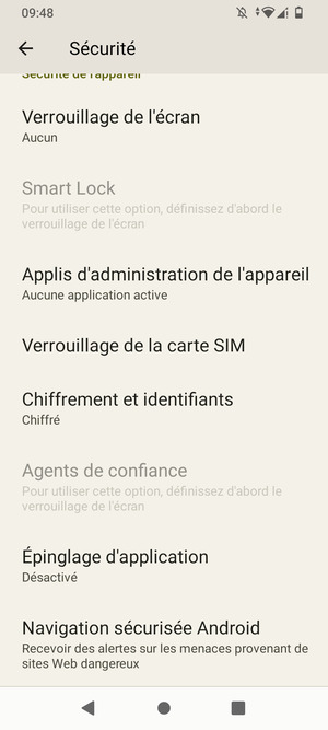 Pour modifier le code PIN de la carte SIM, allez dans le menu Sécurité et sélectionnez Verrouillage de la carte SIM