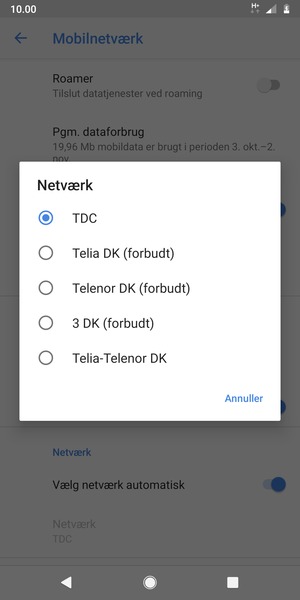 Vælg en netværksudbyder fra listen