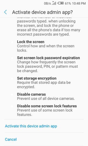 Scroll to and select Activate this device admin app