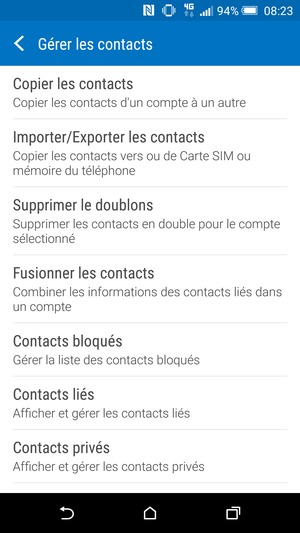 Sélectionnez Importer/Exporter les contacts