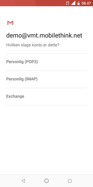 Vælg Personlig (POP3) eller Personlig (IMAP)