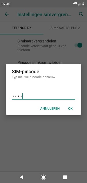 Bevestig uw nieuwe SIM pincode en selecteer OK