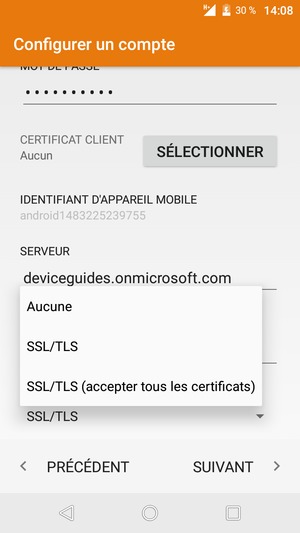 Sélectionnez SSL/TLS (accepter tous les certificats) puis SUIVANT