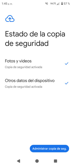 Seleccione Administrar copia de seg.