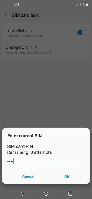 Enter your Current SIM card PIN and select OK