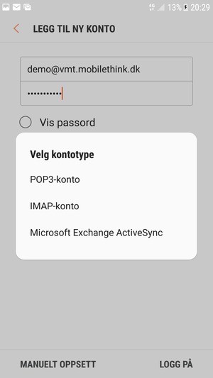 Velg POP3-konto eller IMAP-konto