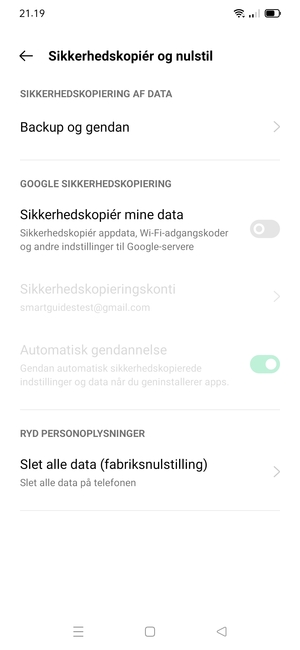 Aktiver Sikkerhedskopiér mine data