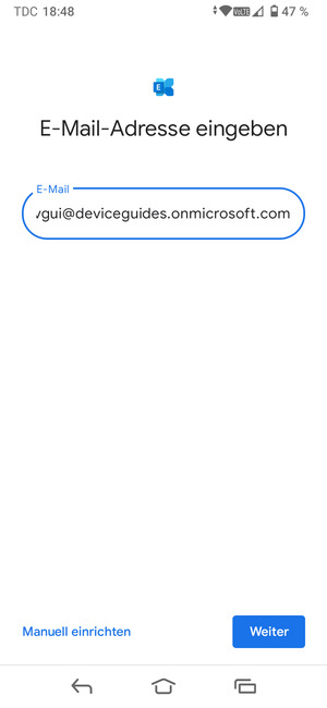 Geben Sie Ihre E-Mail-Adresse ein und wählen Sie Manuell einrichten
