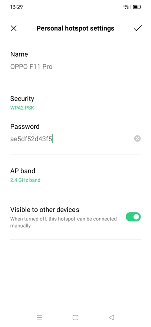 Enter a Wi-Fi hotspot password of at least 8 characters and select Save