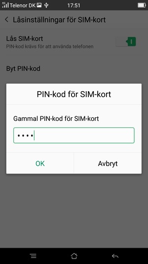 Ange din Gammal PIN-kod för SIM-kort och välj OK