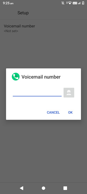 Enter the Voicemail number and select OK