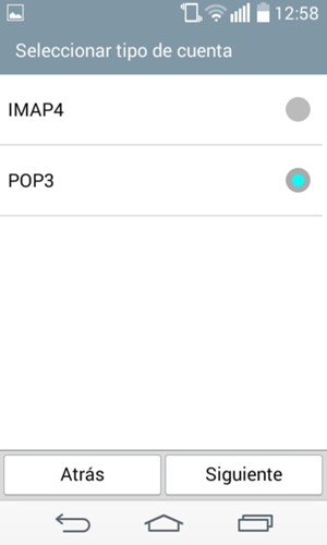 Seleccione IMAP4 o POP3 y seleccione Siguiente