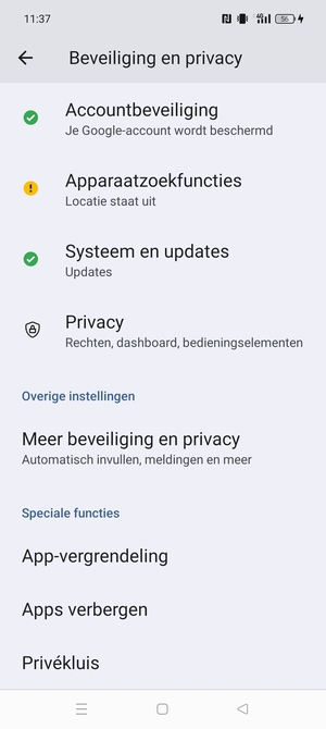 Scroll naar en selecteer  Meer beveiliging en privacy