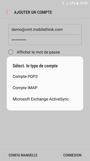 Sélectionnez Compte POP3  ou Compte IMAP