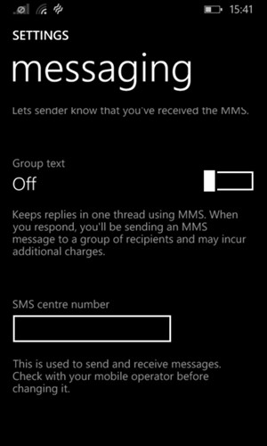 Scroll to and select SMS centre number