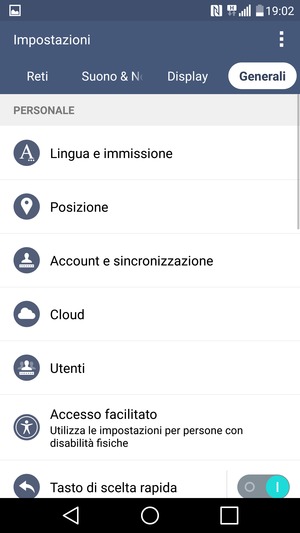 Seleziona Account e sincronizzazione