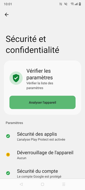 Sélectionnez Déverrouillage de l'appareil