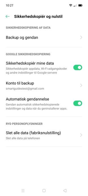 Vælg Konto til backup