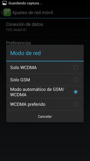 Seleccione Solo GSM para habilitar 2G y WCDMA preferido para habilitar 3G