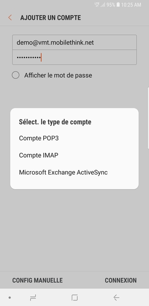 Sélectionnez Compte POP3 ou Compte IMAP