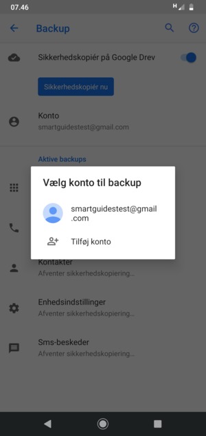 Vælg din sikkerhedskopi-konto