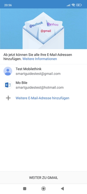 Wählen Sie WEITER ZU GMAIL