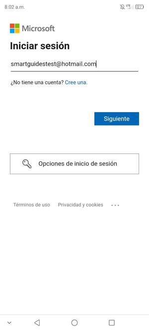 Introduzca su dirección de Hotmail y seleccione Siguiente