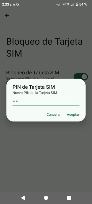 Introduzca su Nuevo PIN de la tarjeta SIM y seleccione Aceptar